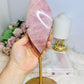 Large Rose Quartz Perfectly Carved Flame On Gold Stand 1.05KG 28cm