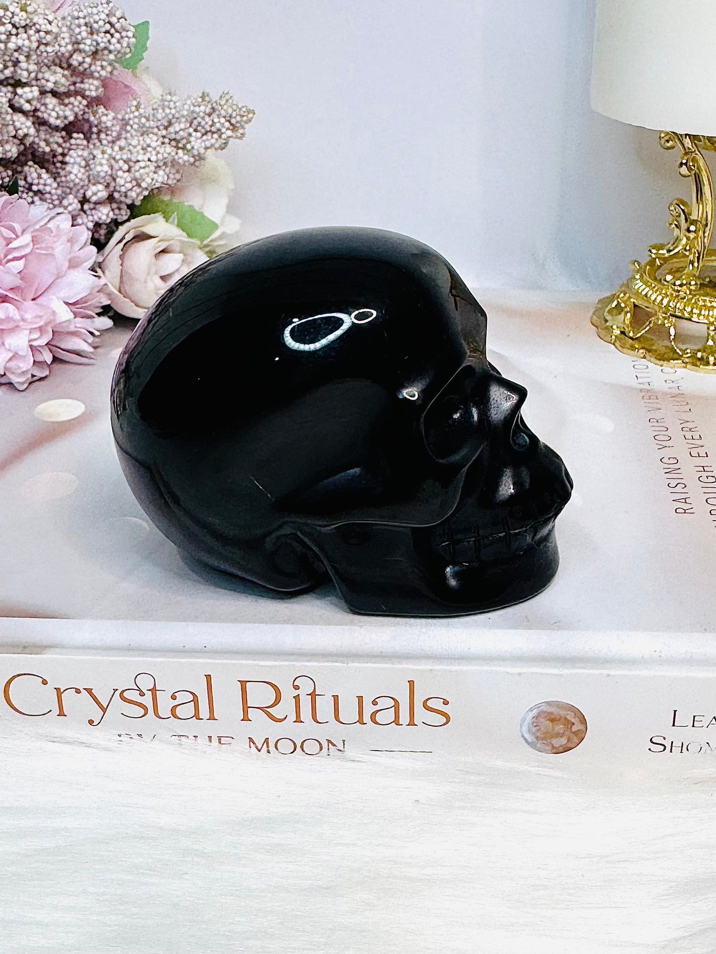 Large Black Obsidian Carved Skull 9cm