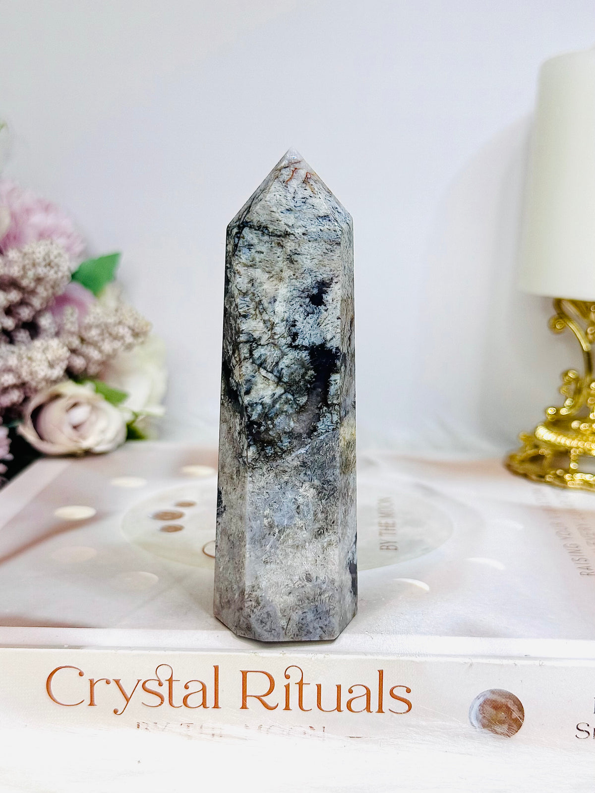 High Grade Blue Flower Agate Tower 10cm