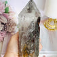 Stunning Large High Grade Garden Quartz | Lodolite Tower on Timber Base 1.02KG 21cm