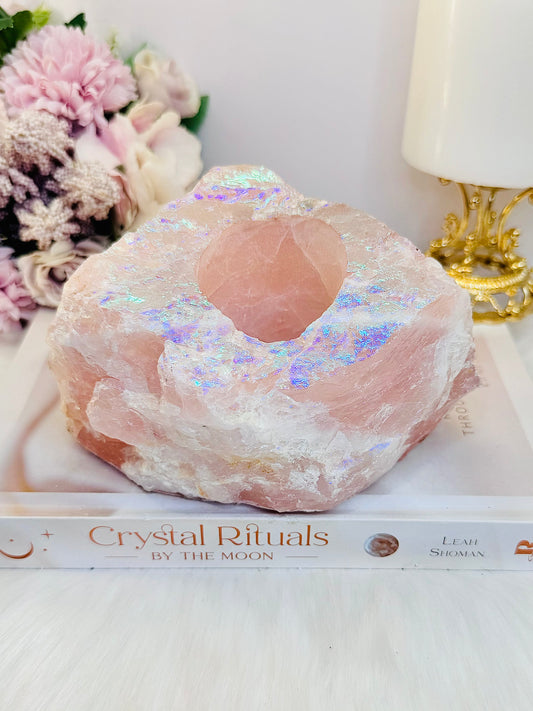 So Pretty!!!! Large Chunky 1.2KG 14cm Angel Aura Rose Quartz Candle Holder