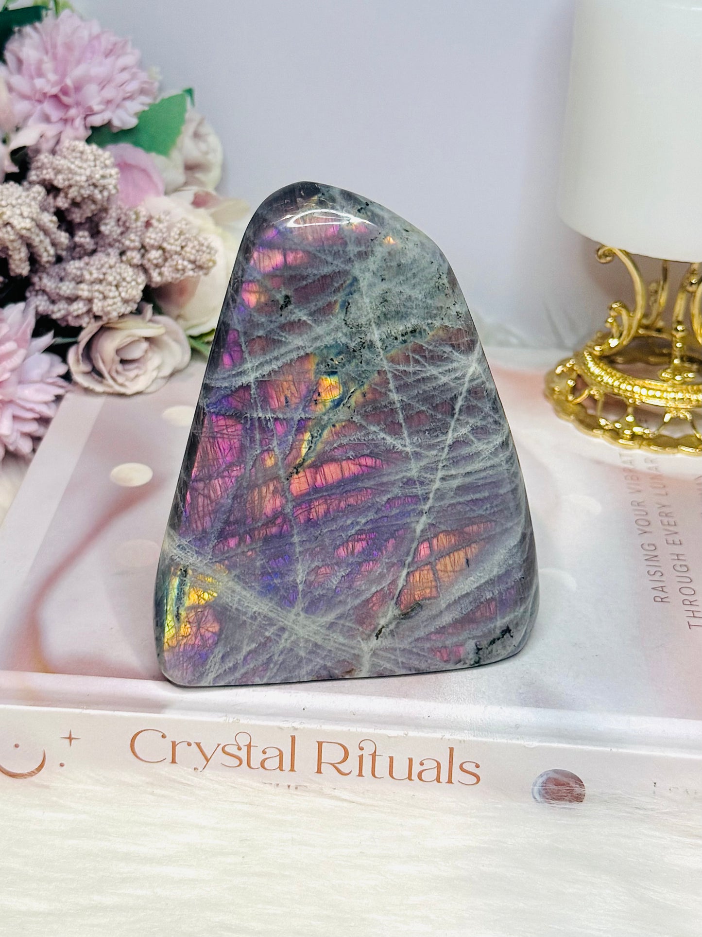 Large Polished Pink & Purple Flash Labradorite Freeform