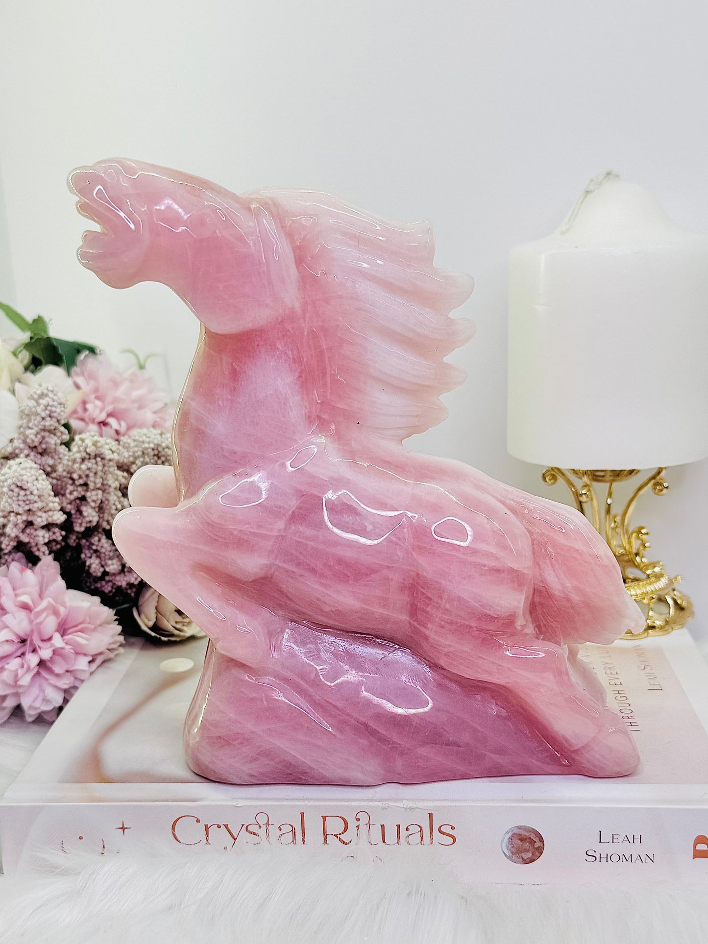 Spectacular & Fabulous Huge 1.38KG Rose Quartz Perfectly Carved Stunning Horse