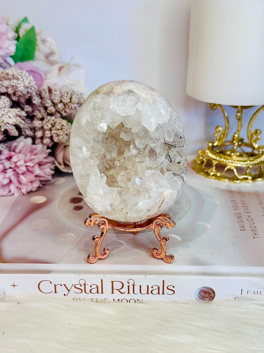 Druzy Flower Agate Egg On Stand 351grams