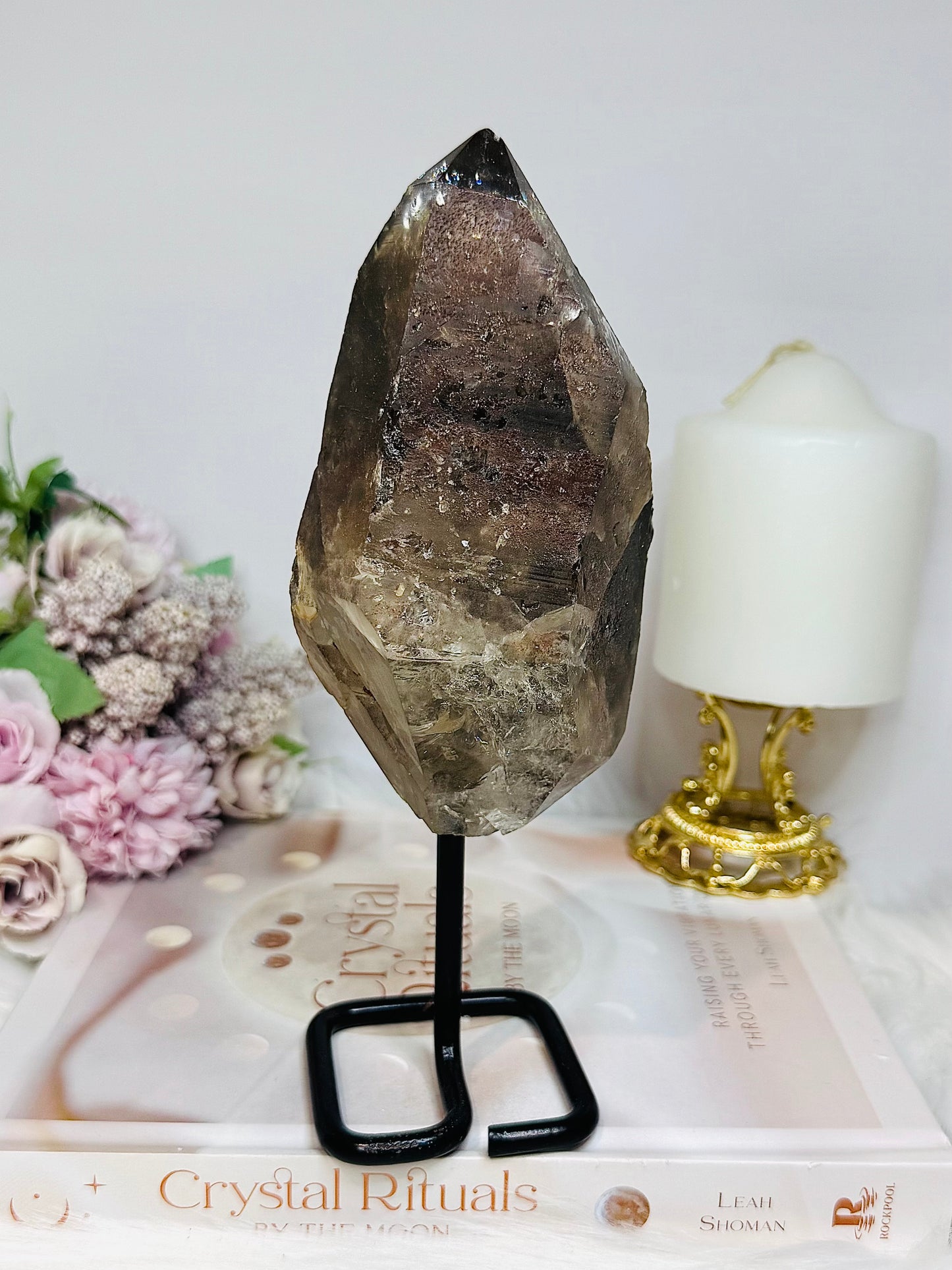 Large Smokey Lemurian Quartz Freeform on Stand 20cm 770g
