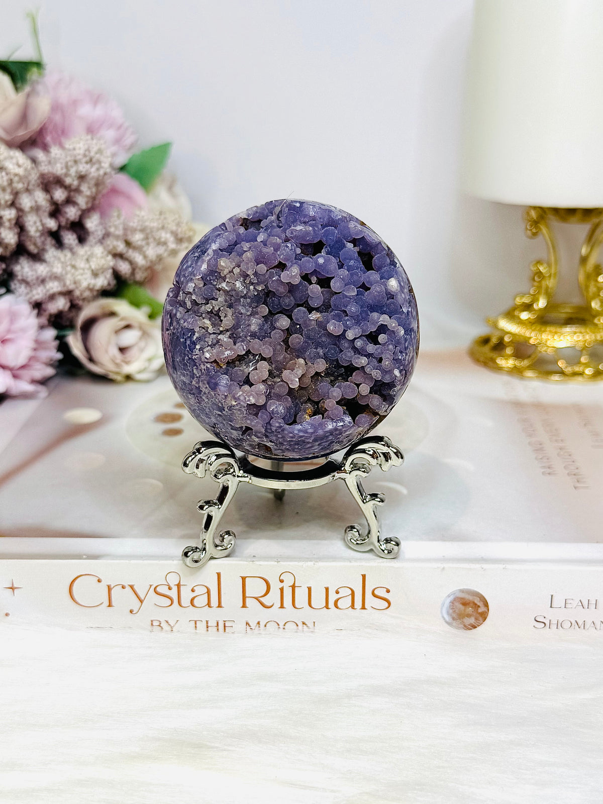 Natural Large Grape Agate | Chalcedony Sphere 247g On Stand