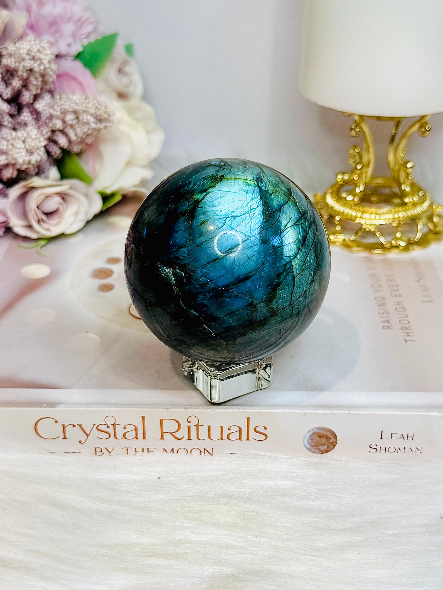 Large Labradorite Sphere on Stand 414g