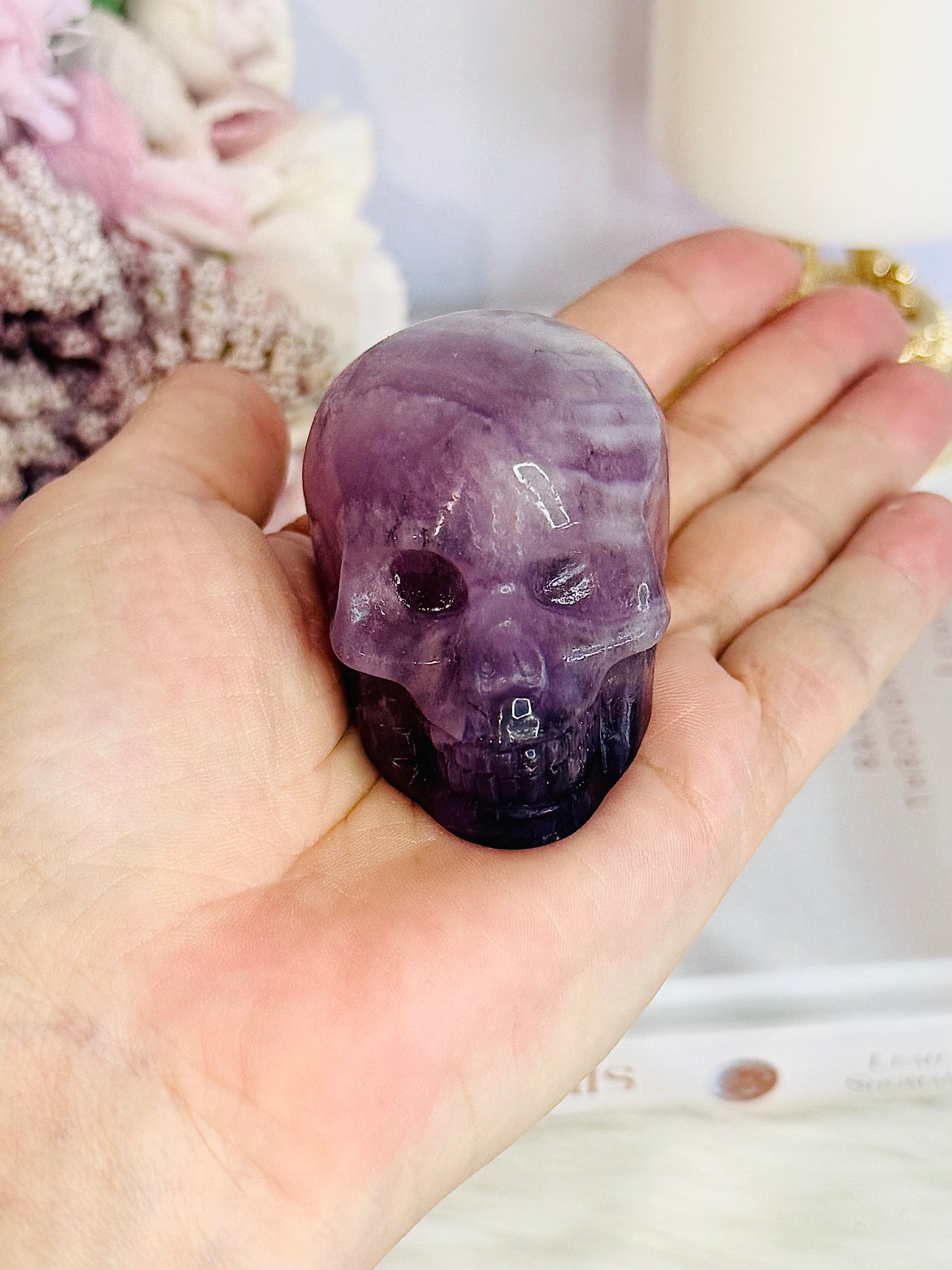 Beautiful Purple Fluorite Carved Skull 7cm