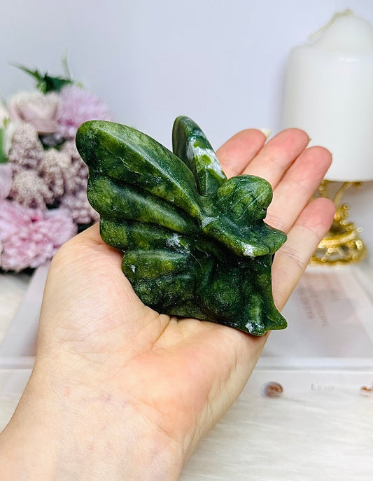 Green Jade Sitting Fairy Carving 8cm