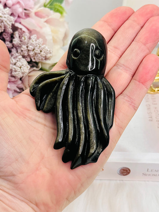 Gold Sheen Obsidian Carved Octopus 9cm