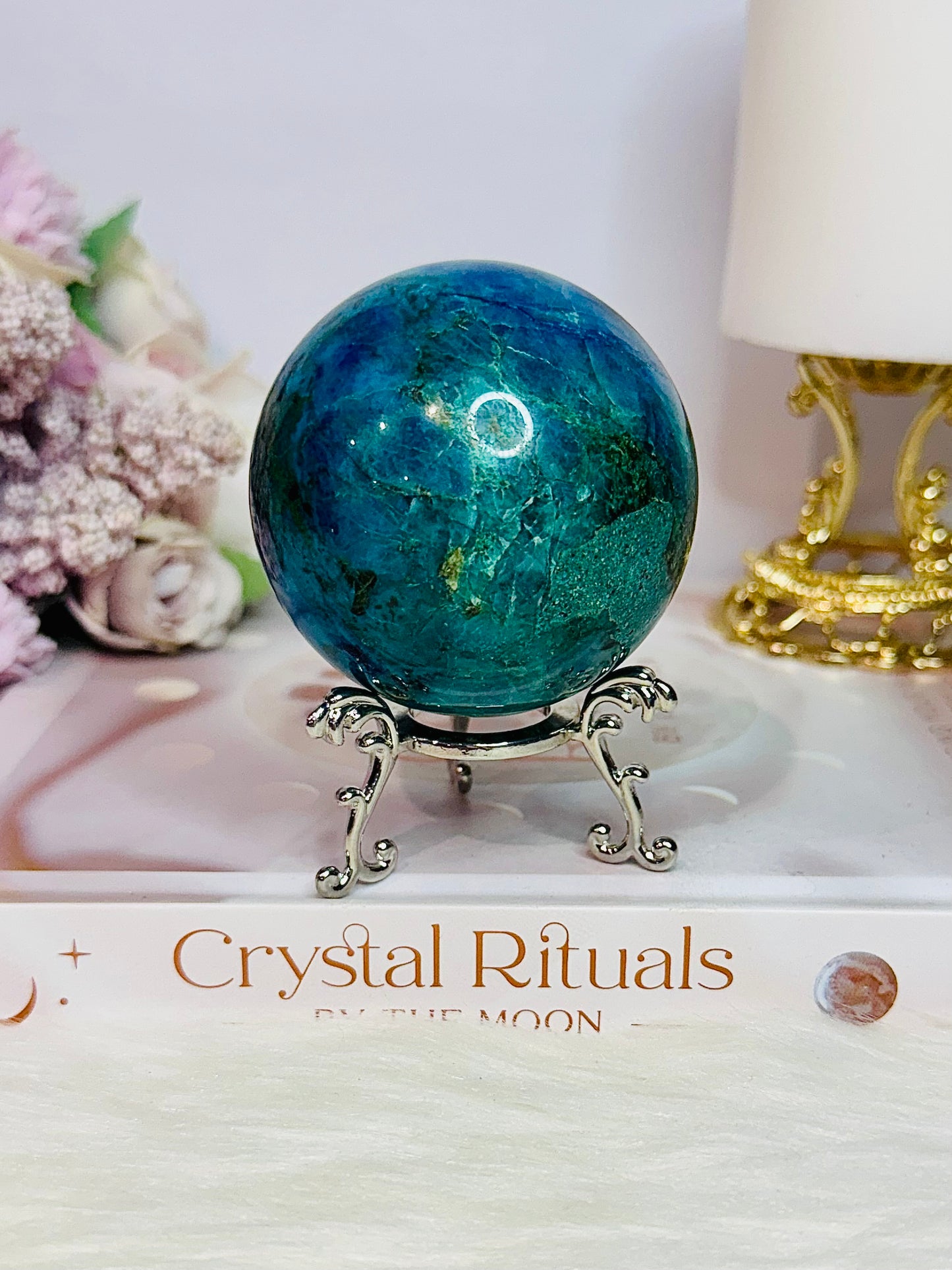 Absolutely Incredible High Grade Chrysocolla Sphere on Stand 329grams