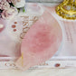 Large Chunky Rose Quartz Carved Leaf Bowl 15cm 410g