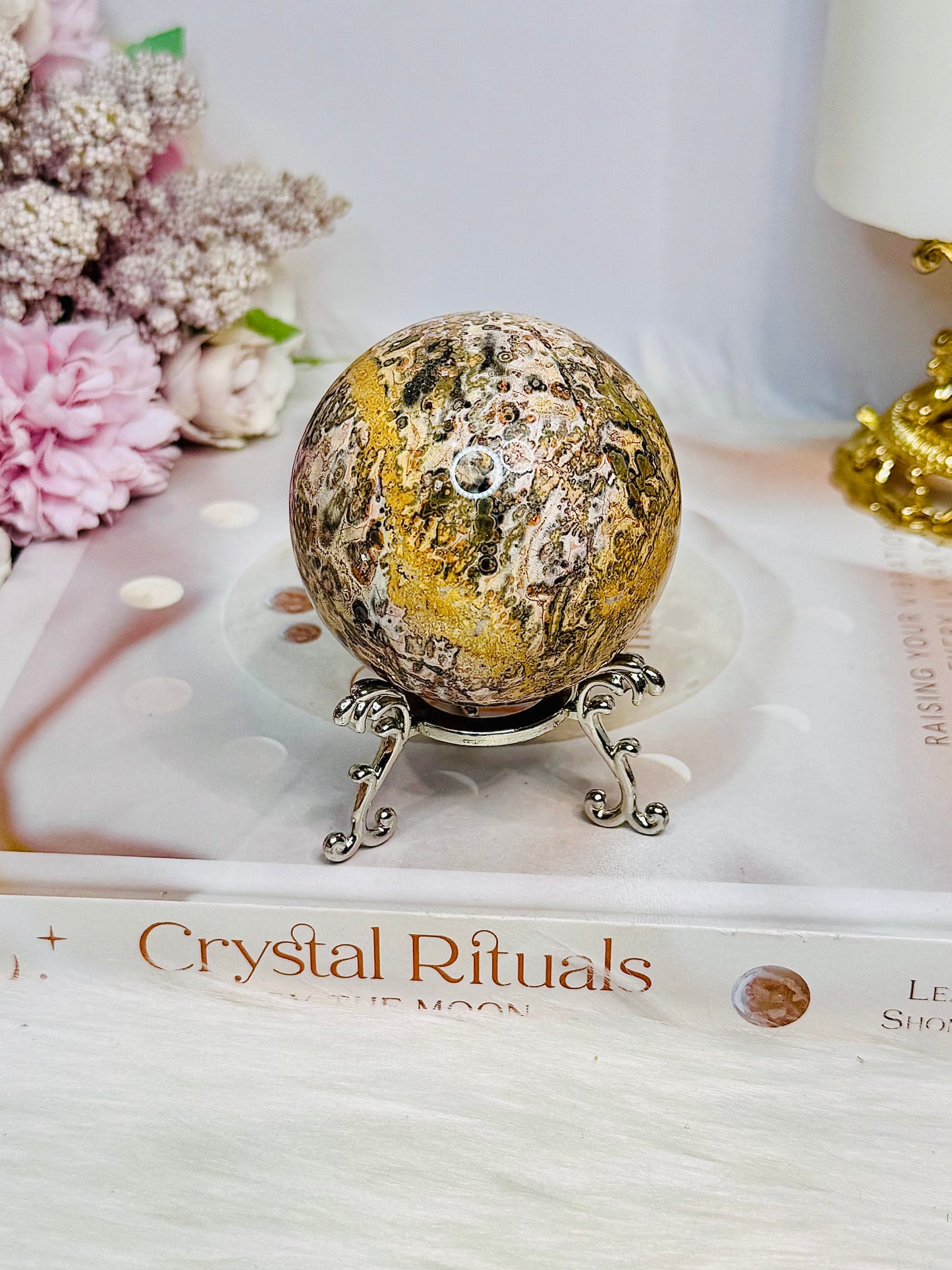 Leopard Skin Jasper Sphere on Stand 237g