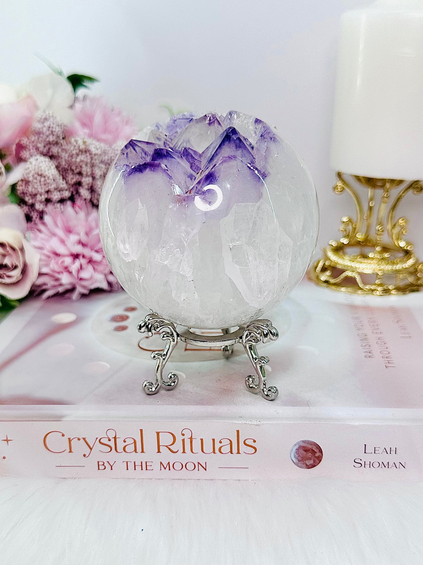 Absolutely Exquisite!!! Large Classy & Fabulous 654gram Druzy Amethyst Quartz Sphere On Stand With Rainbows ~ From Brazil ~ Note: Sphere has been discontinued as there is a slight chip on tip of druzy point