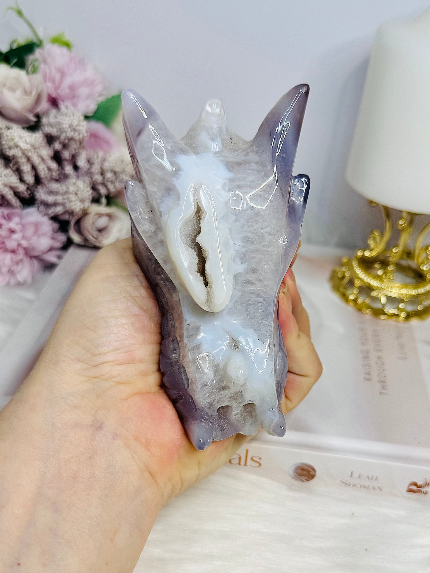 Large Druzy Agate Carved Dragon Head 11cm