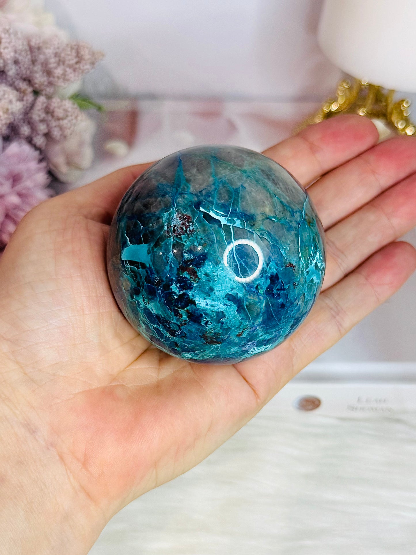 Absolutely Incredible High Grade Chrysocolla Sphere on Stand 339grams