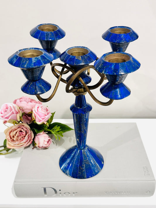 Natural Large 27cm Lapis Lazuli Carved Candelabra 1.4KG