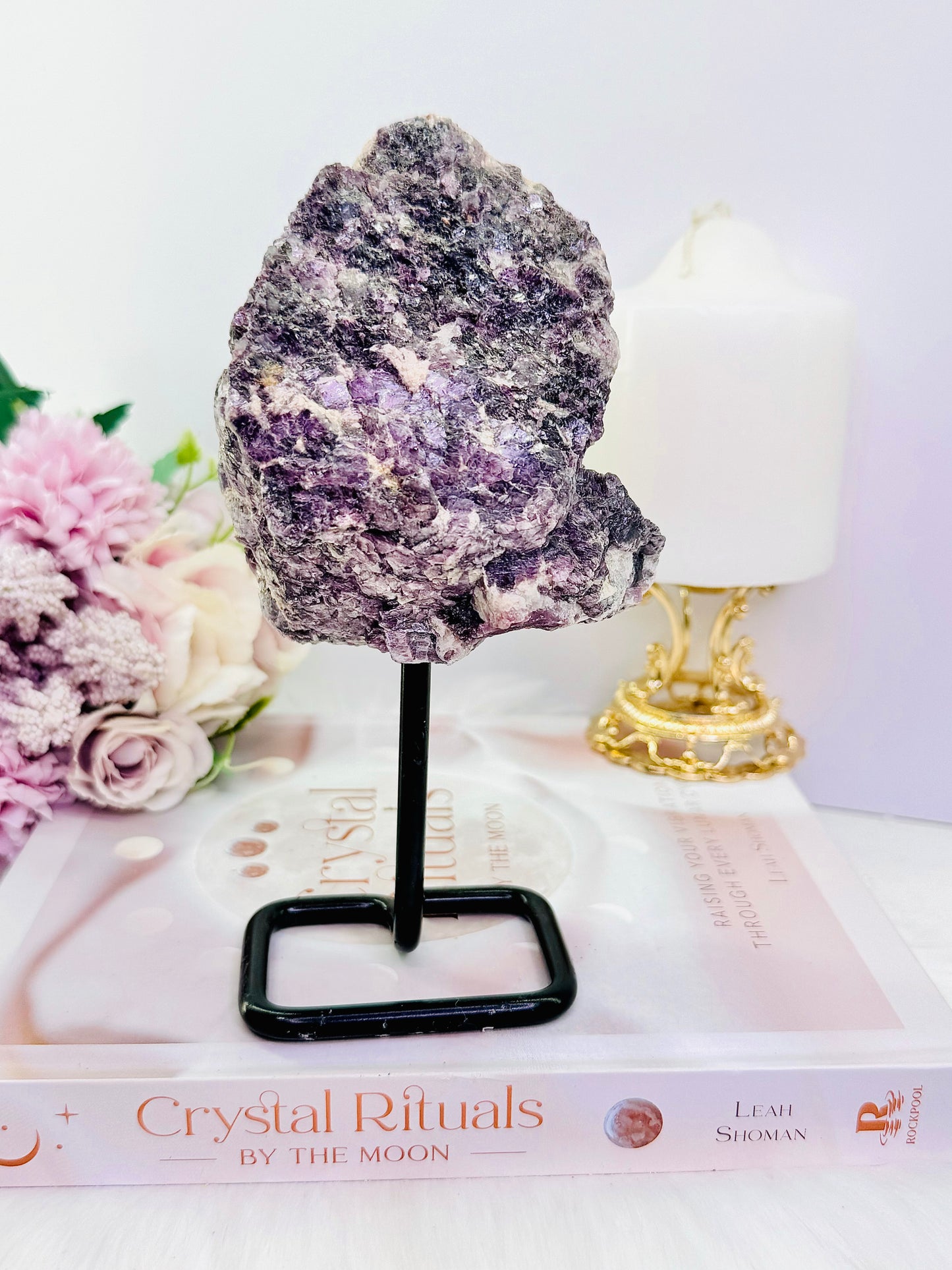 Absolutely Gorgeous Large Chunky Raw Lepidolite Specimen On Stand 17cm Tall 579grams