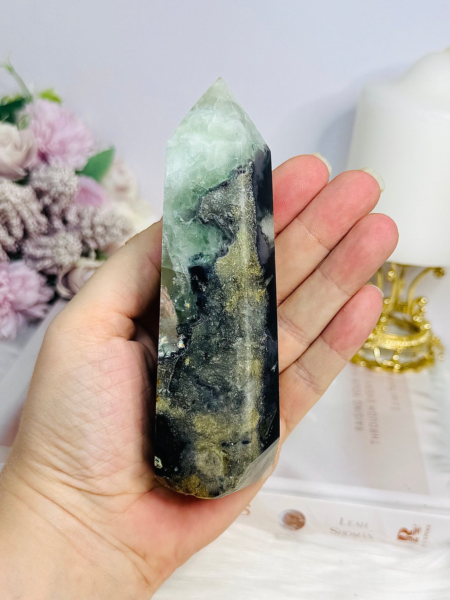 Large Green Brecciated Fluorite Tower 13cm