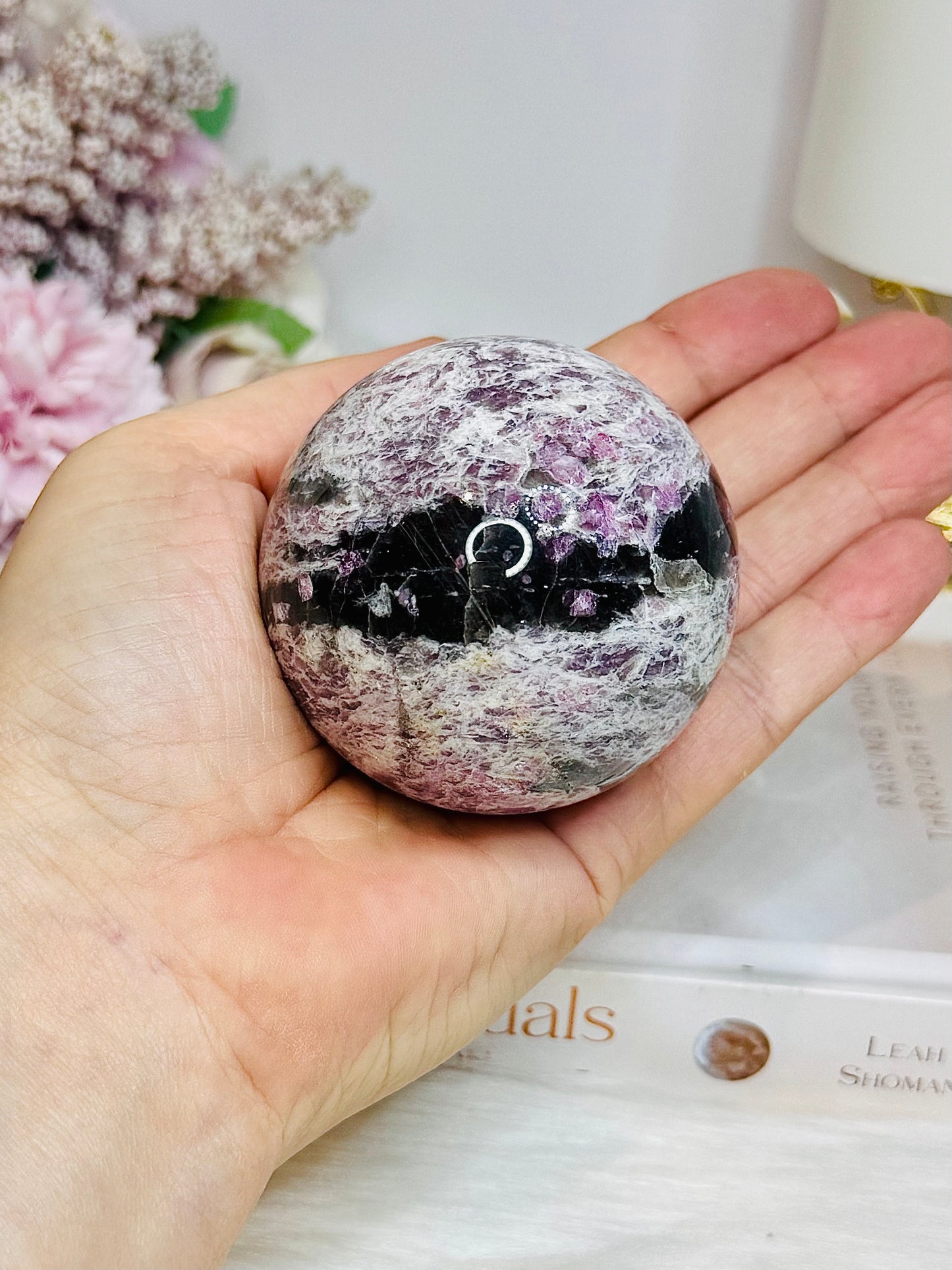 Pink Tourmaline Sphere on Stand 313g