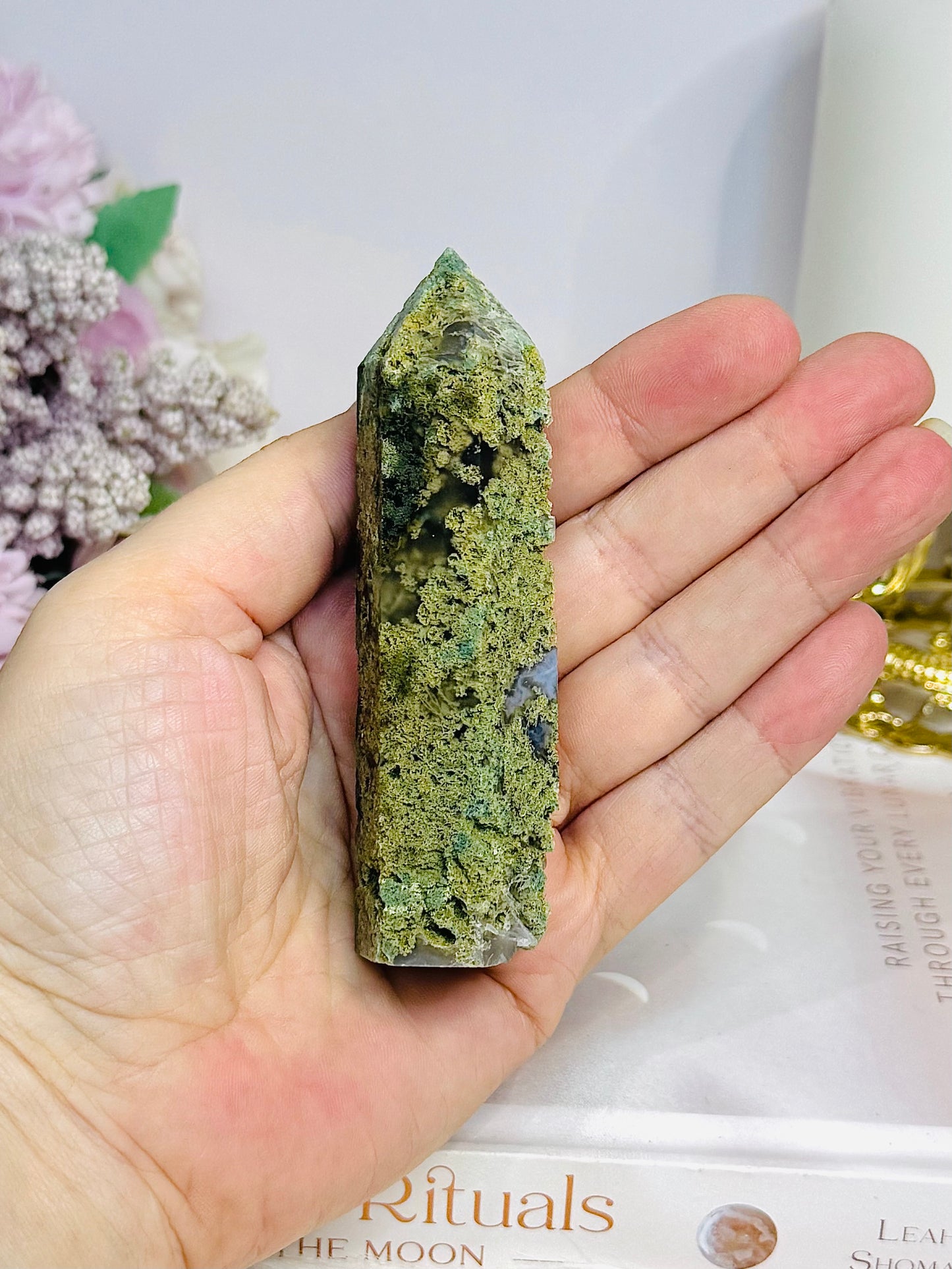 Moss Agate Tower 9cm