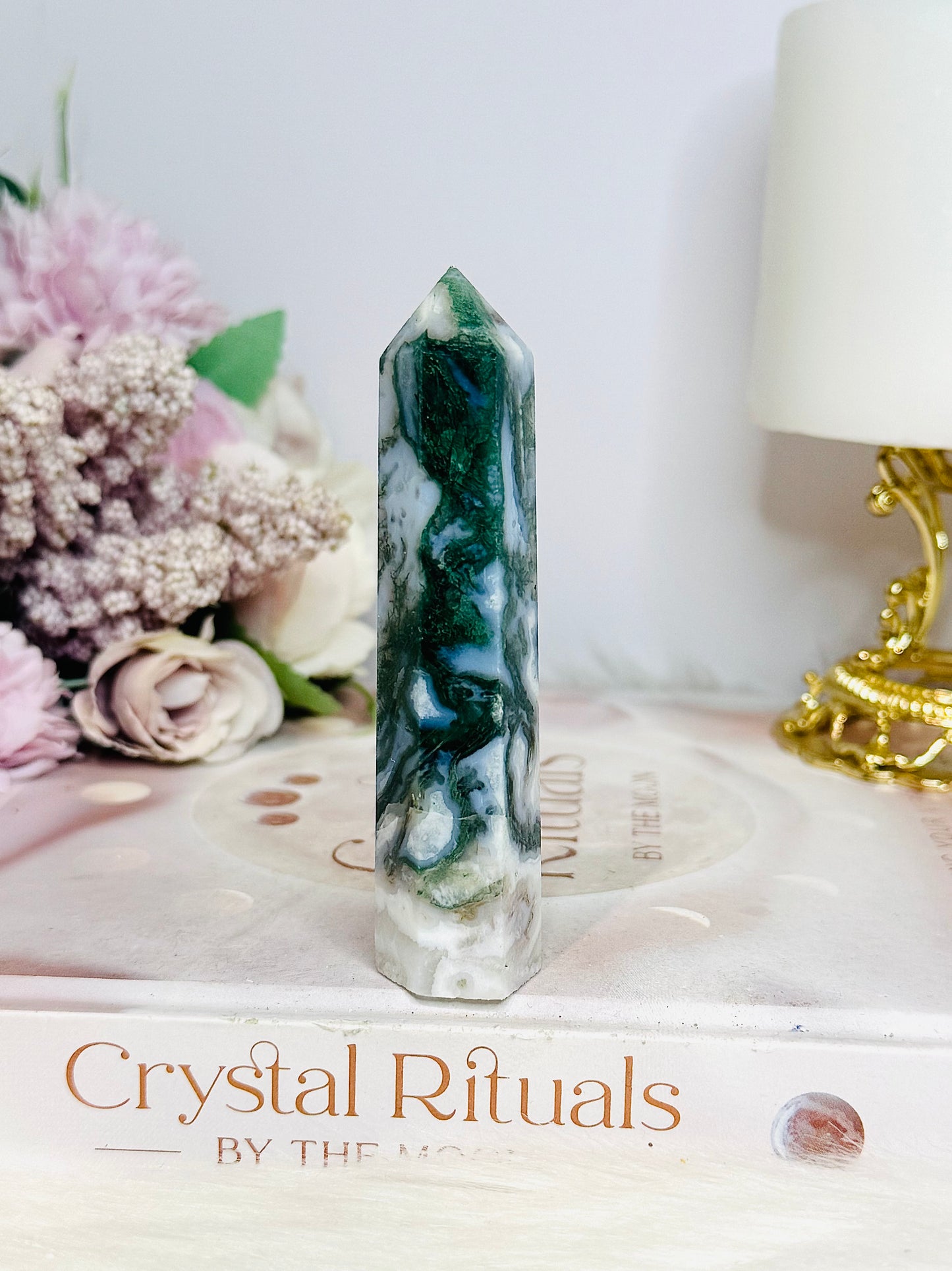 Moss Agate Tower 9.5cm