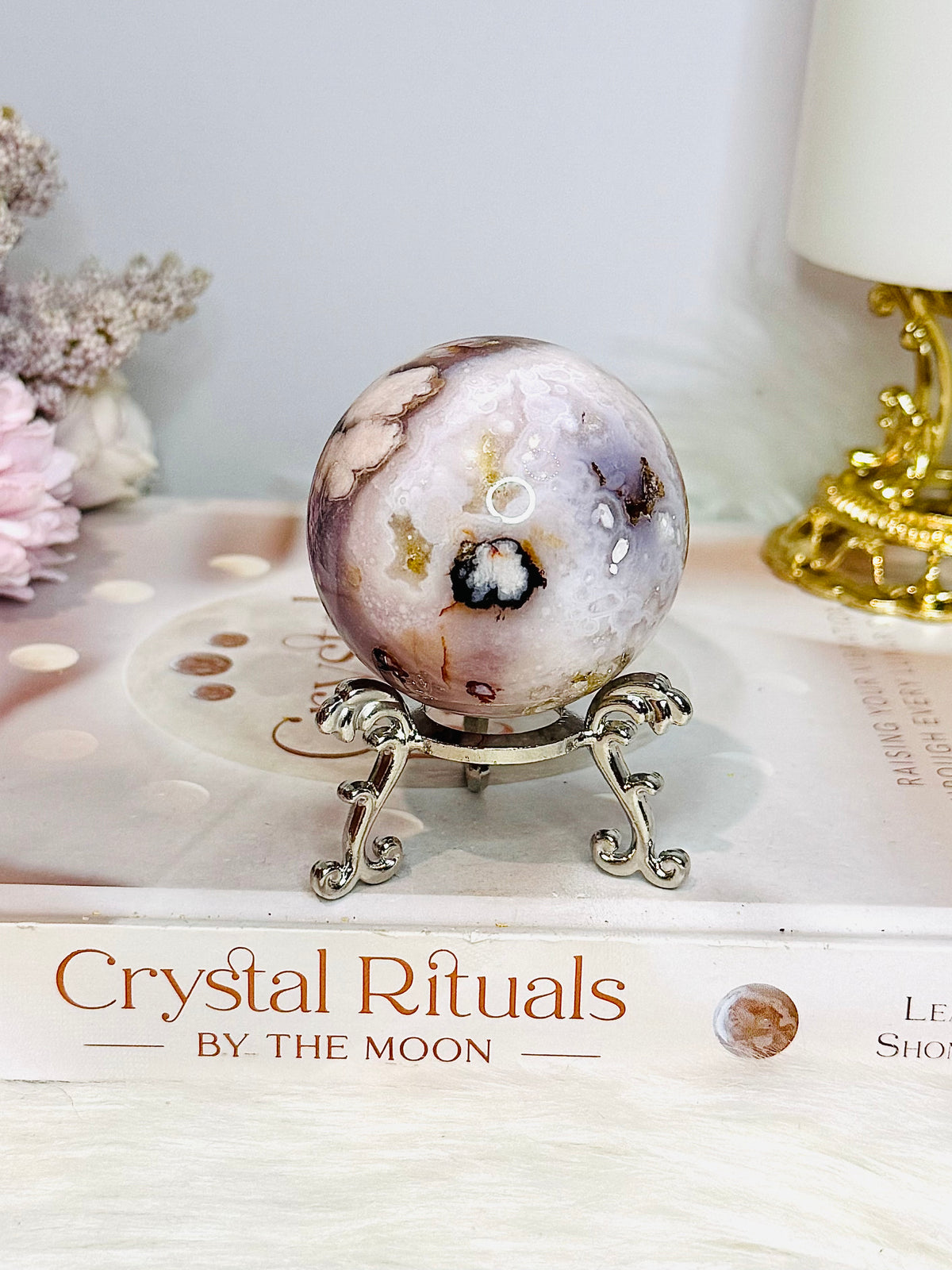 High Grade Flower Agate Sphere On Stand 195g