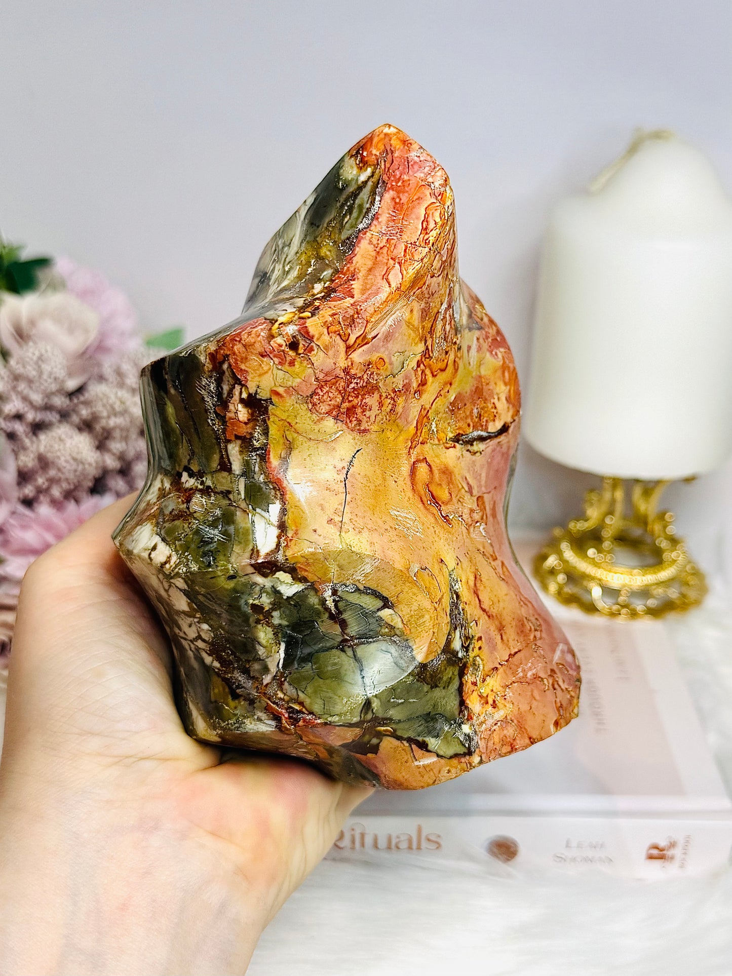 High Grade Ocean Jasper Carved Flame 13cm 1.1KG