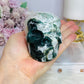Large Moss Agate Carved Skull 9cm 469g