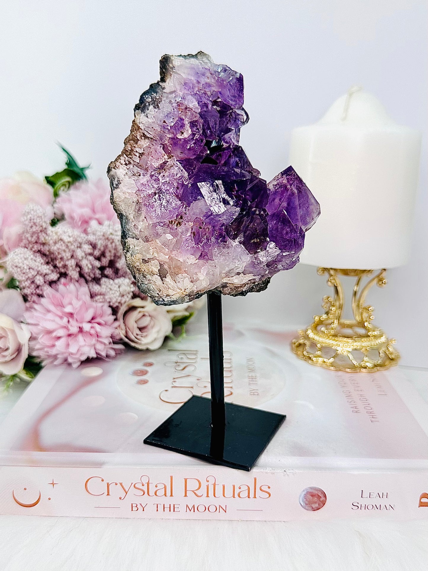 Supports Anxiety & Addiction ~ Amazing Large 17cm 418gram Druzy Amethyst Natural Cluster On Stand