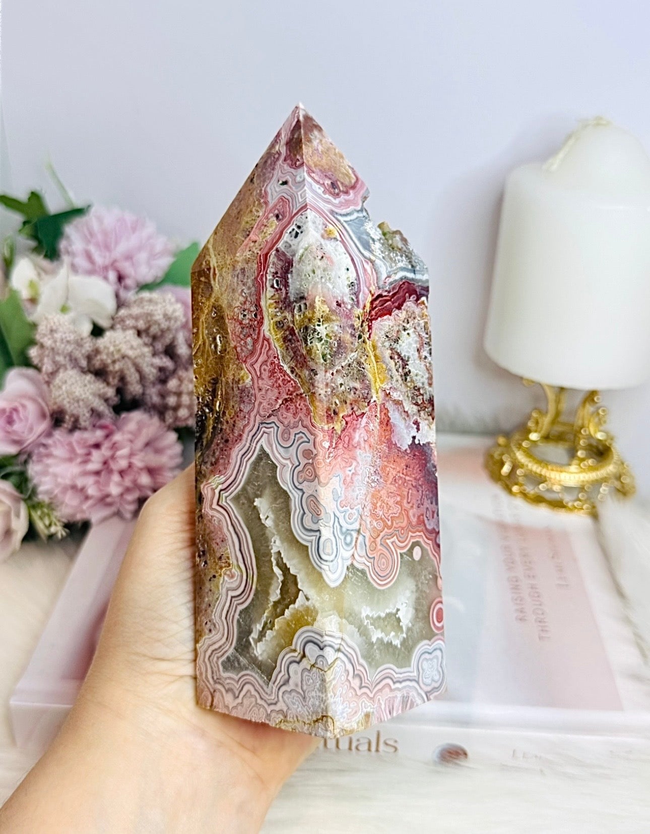 Large Mexican Lace Agate Chunky Tower 16cm