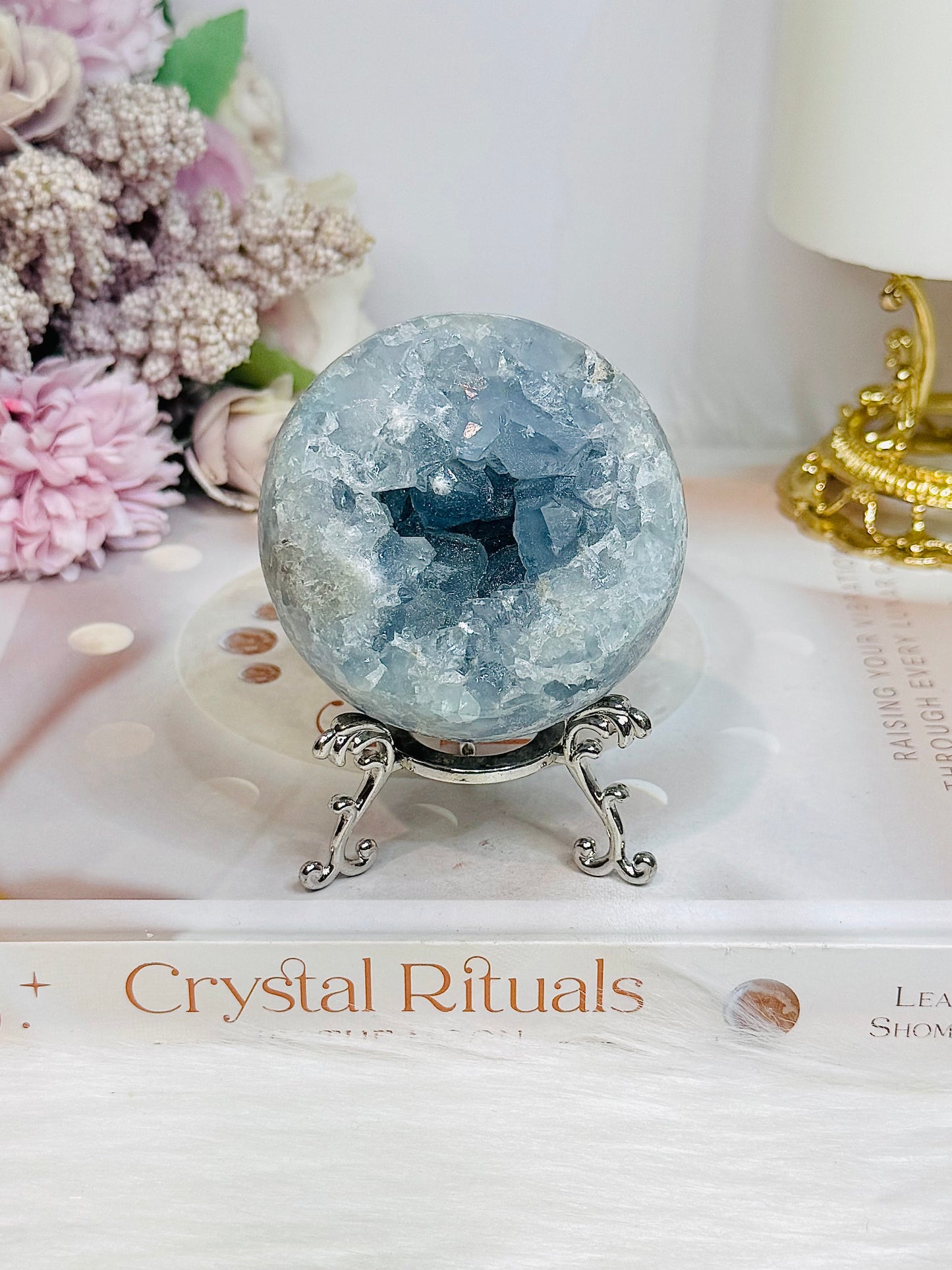 Natural Celestite Geode on Stand 395g
