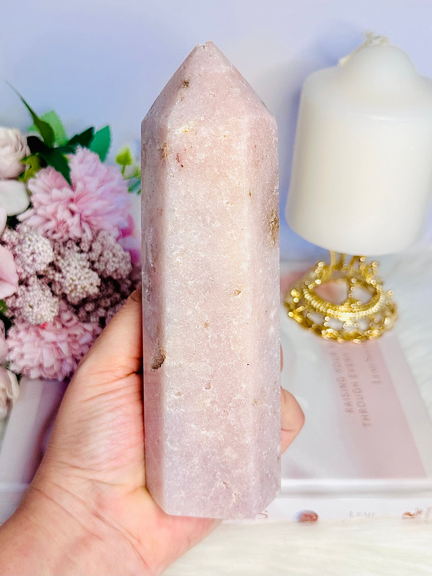 Stunning Large 17cm 642gram Druzy Pink Amethyst Chunky Tower From Brazil - Shiny Druzy At Tip Of Tower Not Chipped
