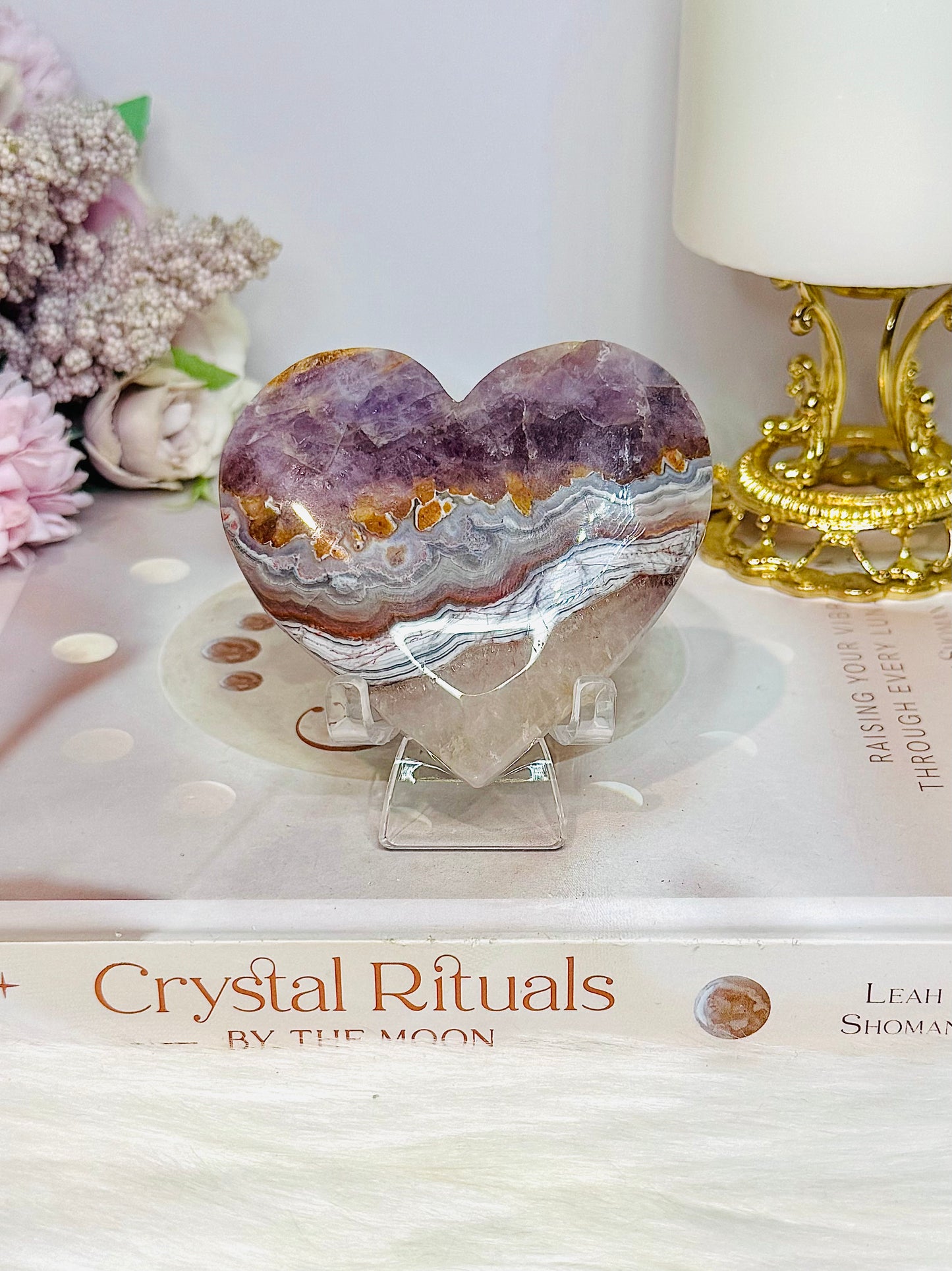 Crazy Lace Amethyst Heart on Stand