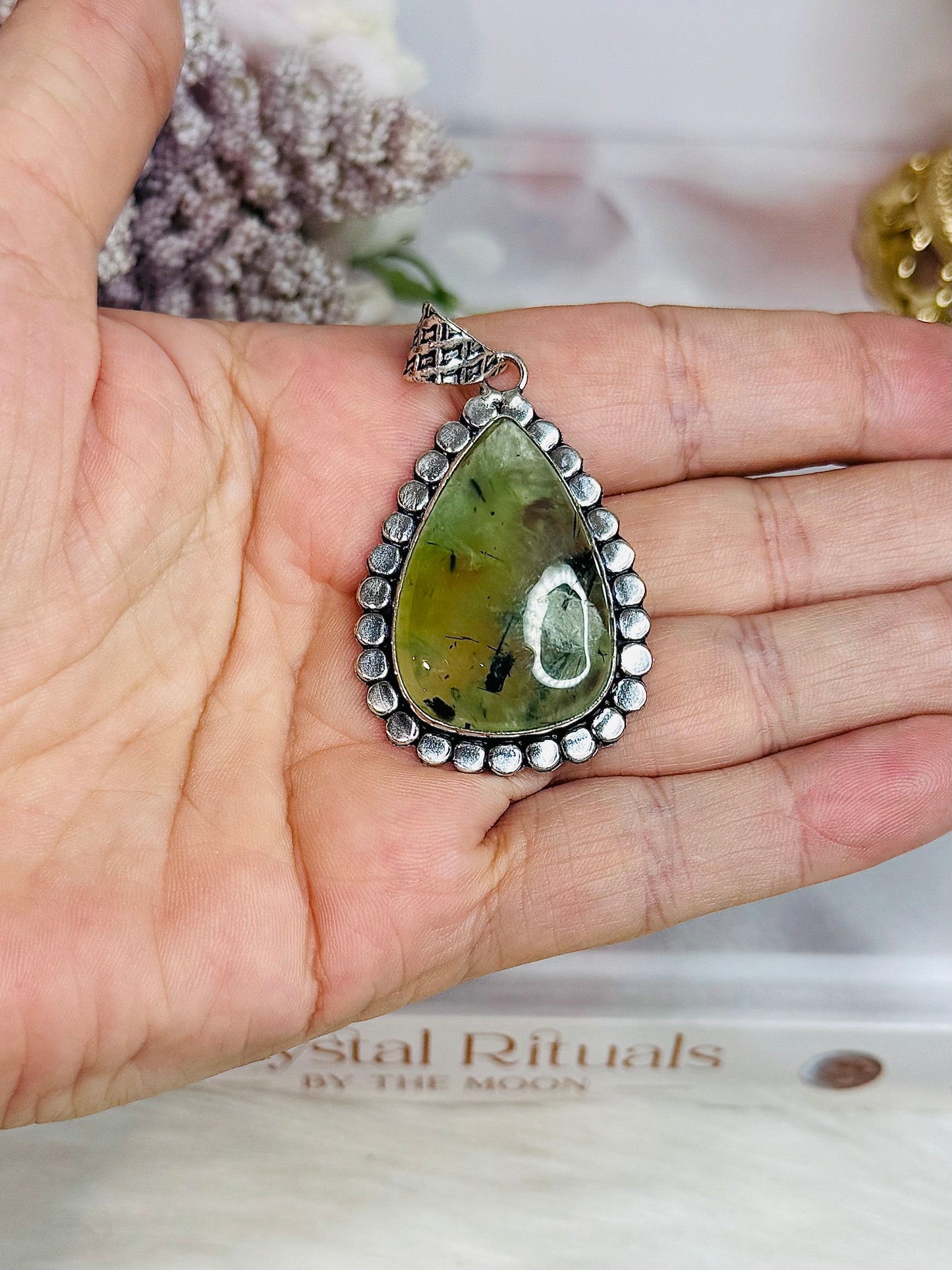 Gorgeous Large Prehnite Pendant In Gift Bag