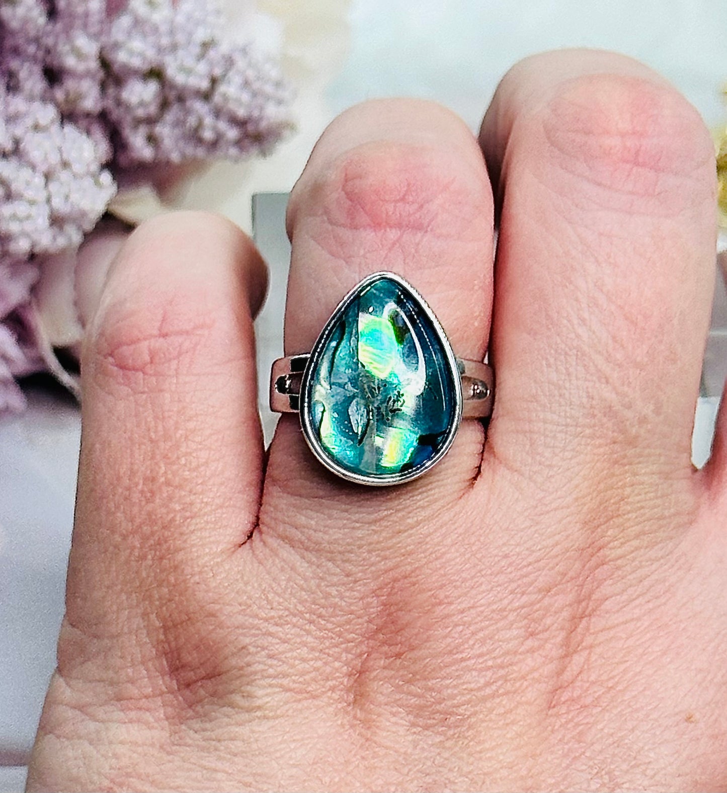 Absolutely Stunning Adjustable Abalone Shell Ring in Gift Bag