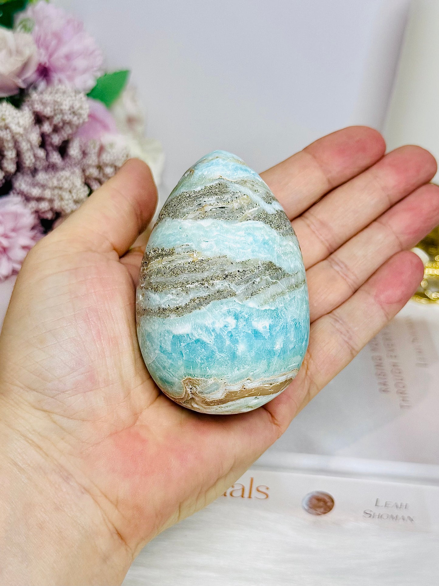 Blue Caribbean Calcite Druzy Egg On Stand 8cm 263g