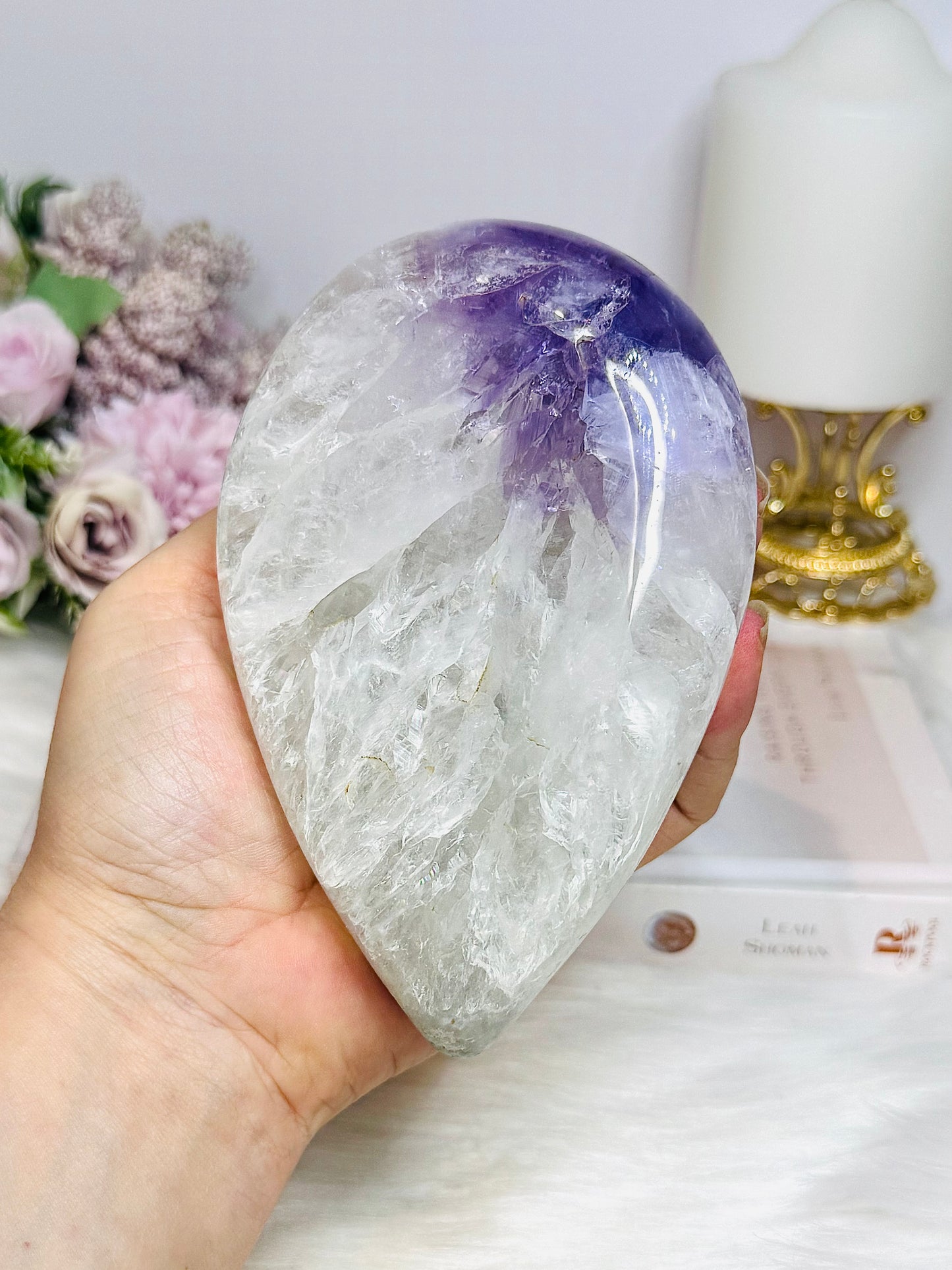 Large Chunky Amethyst In Quartz Teardrop | Freeform on Stand 675g 14cm