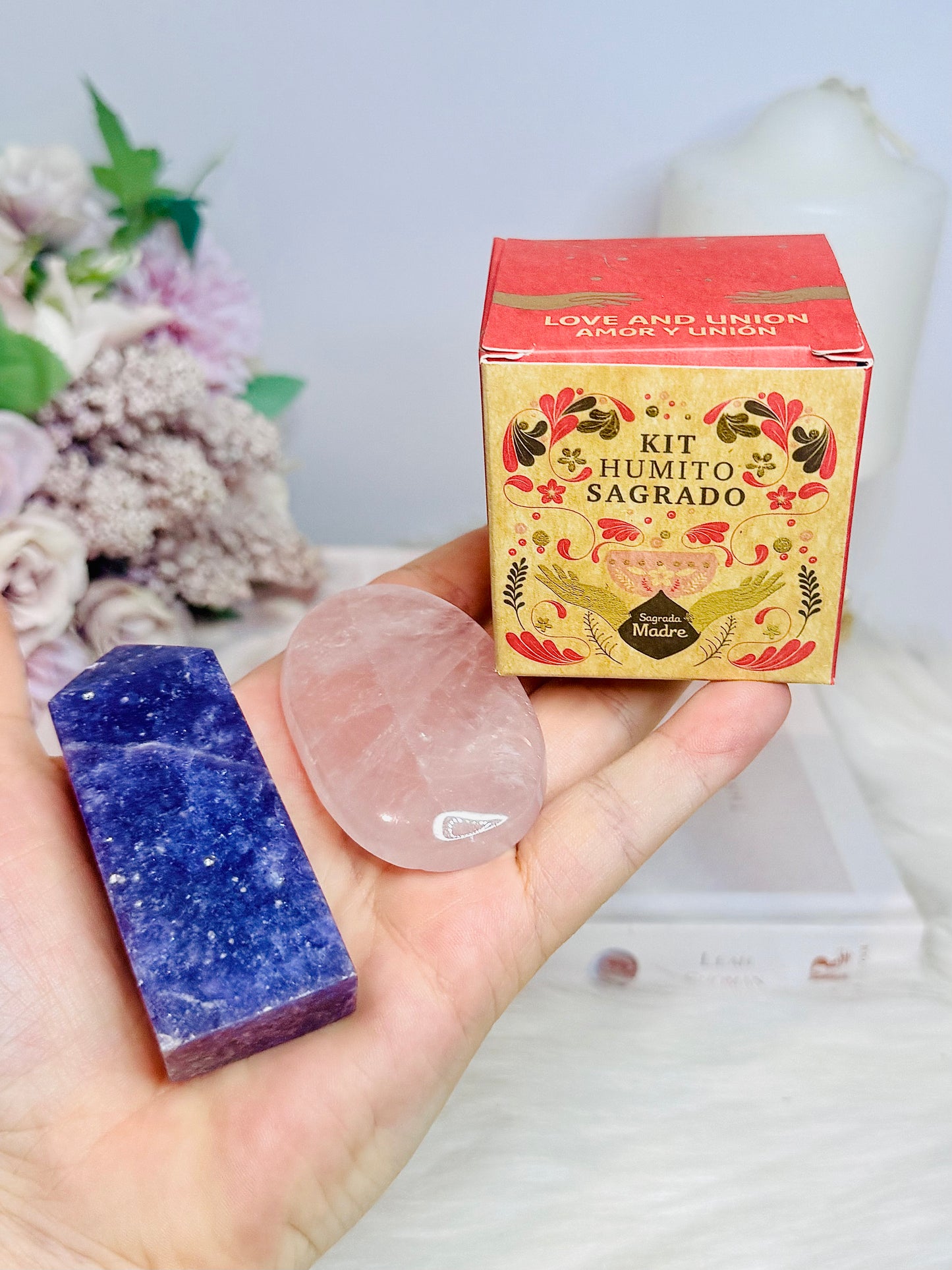 🎁 Christmas Gift Pack ~ Love & Union Smoke Kit, Lepidolite Tower & Rose Quartz Palm Stone 🎁