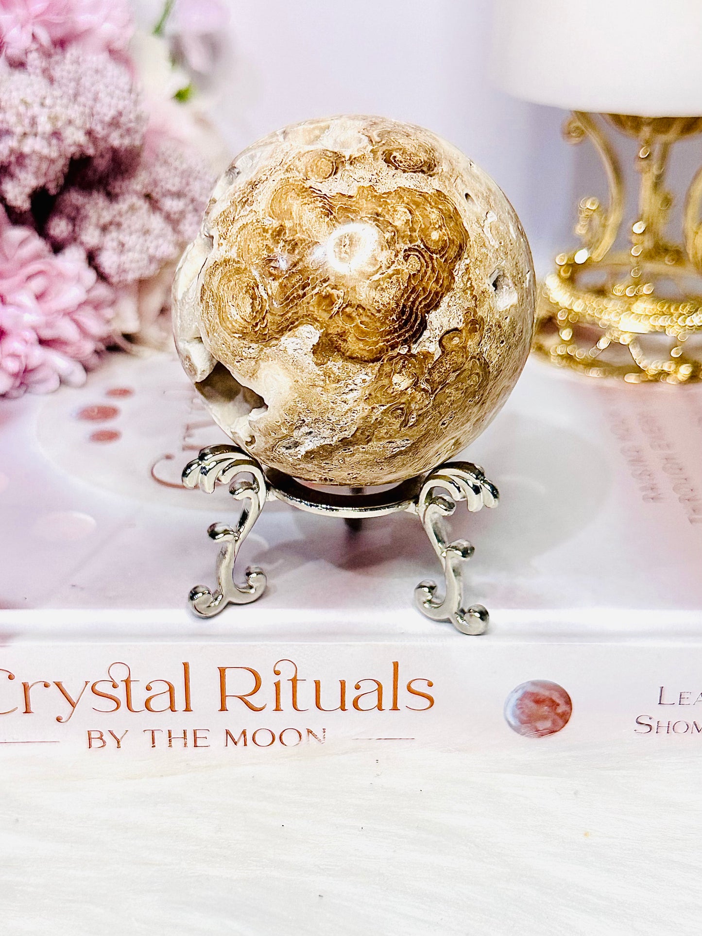 Beautiful Druzy Calcite Sphere On Stand 226grams