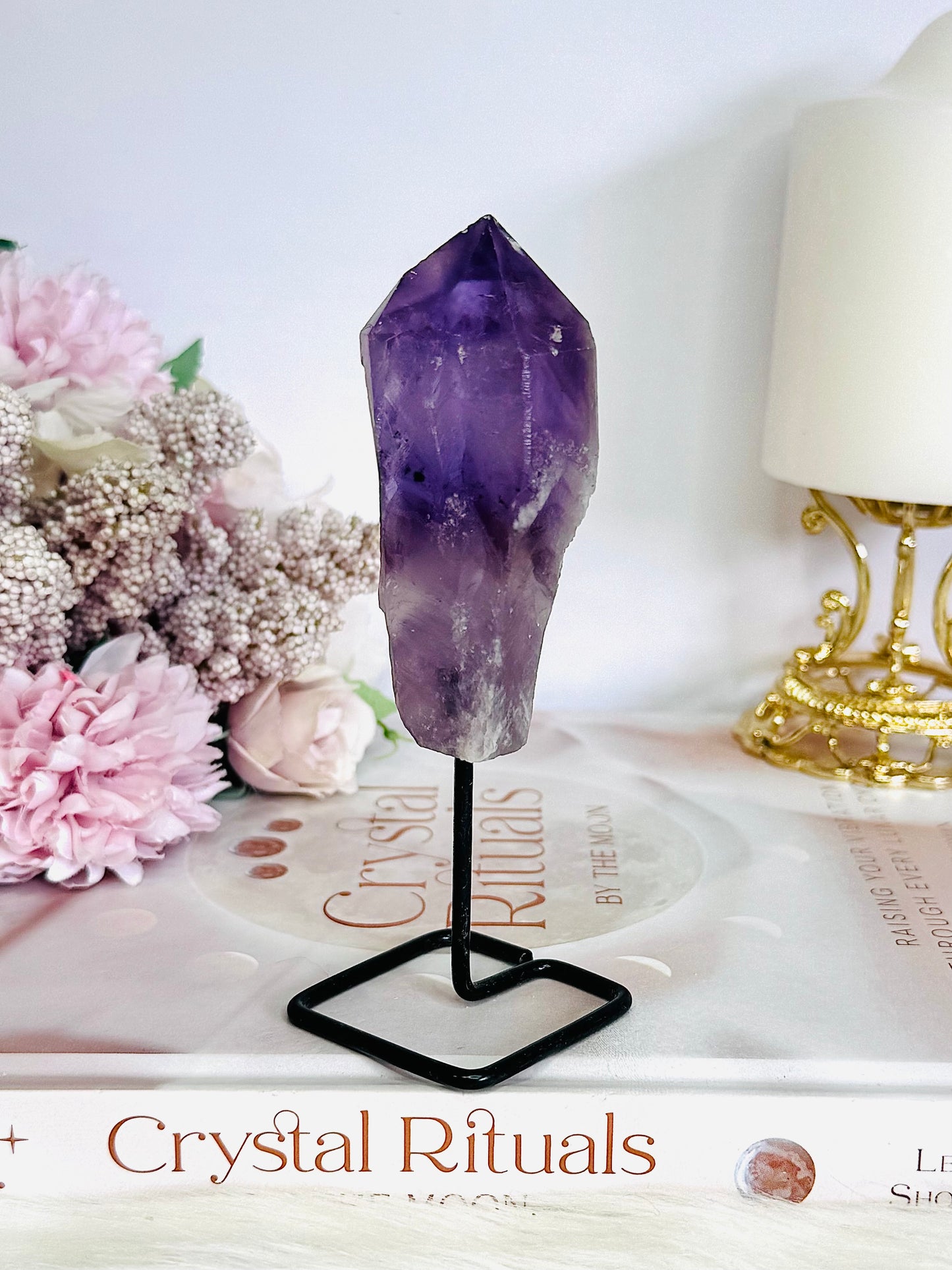 Beautiful Natural Amethyst Point | Tower On Black Stand 12cm