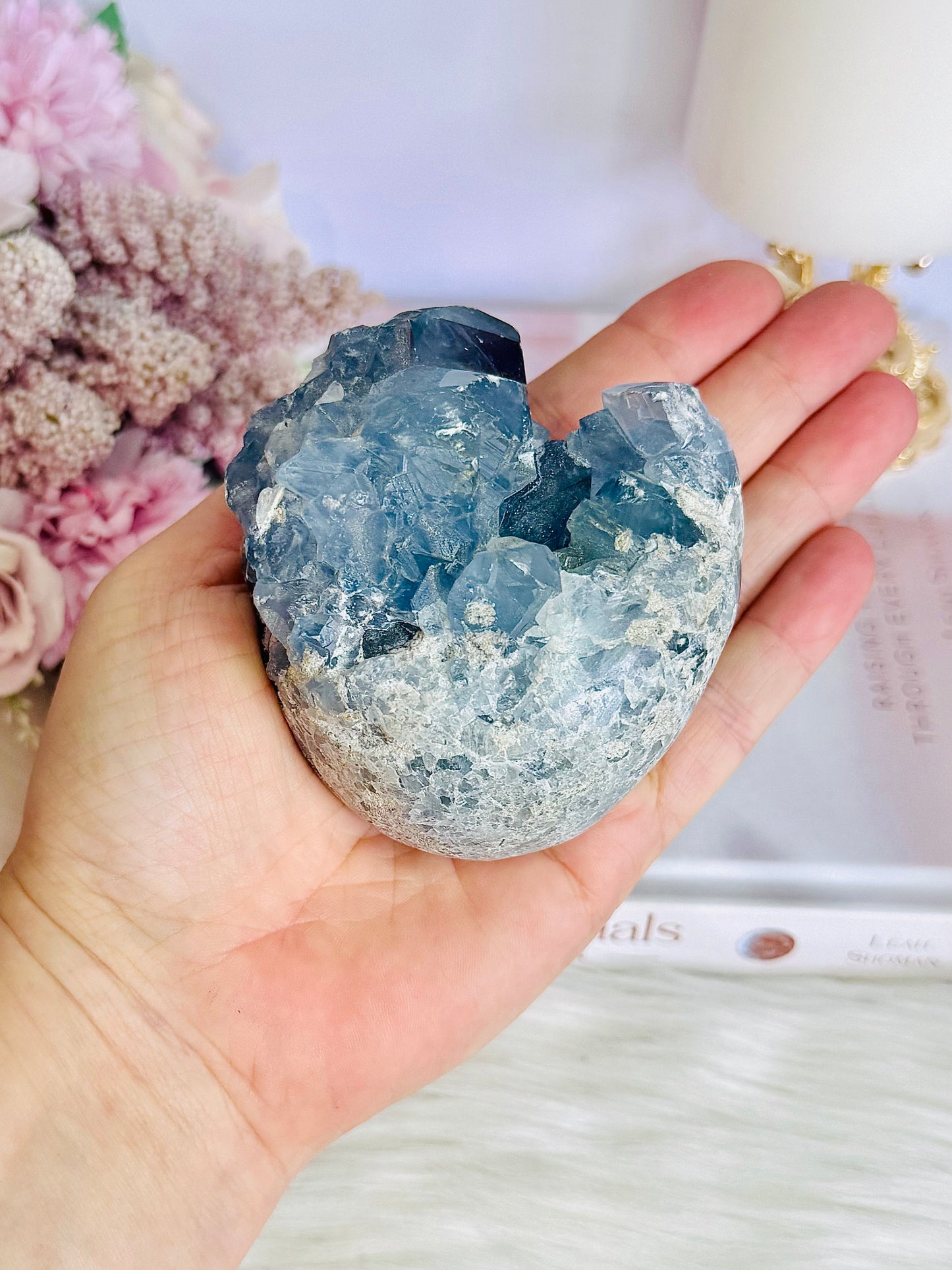 Blue Celestite Chunky Natural Druzy Freeform On Stand 535grams