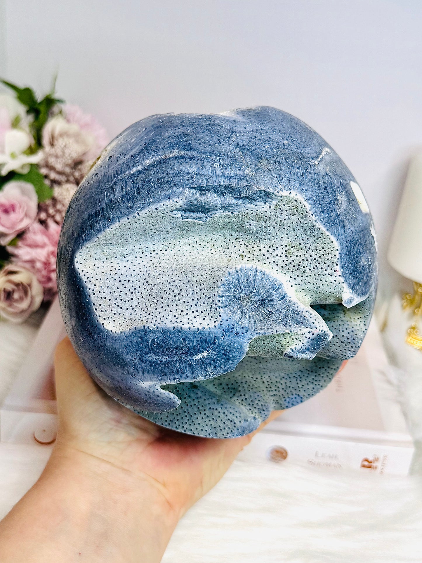 Huge Rare Natural Blue Coral Fossil Sphere 2.16KG