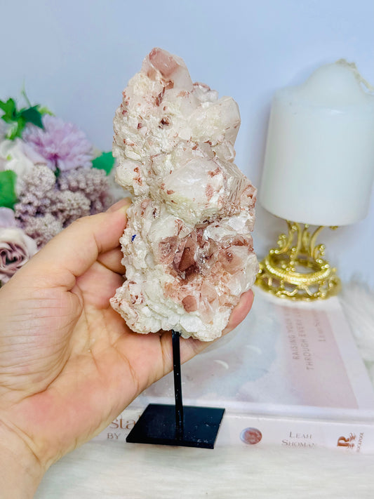 Natural Pink Lithium Cluster on Stand 18cm 434g