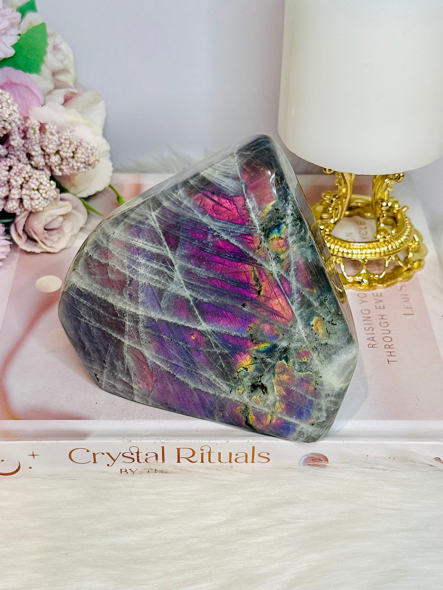 Large Polished Pink & Purple Flash Labradorite Freeform 904g