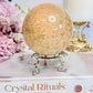 Gorgeous Large 478gram Peach Moonstone Sphere with Amazing Flash On Stand