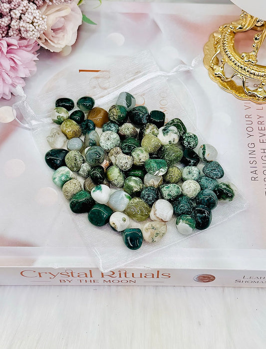 Stunning Moss Agate Small Tumbles In Organza Gift Bag