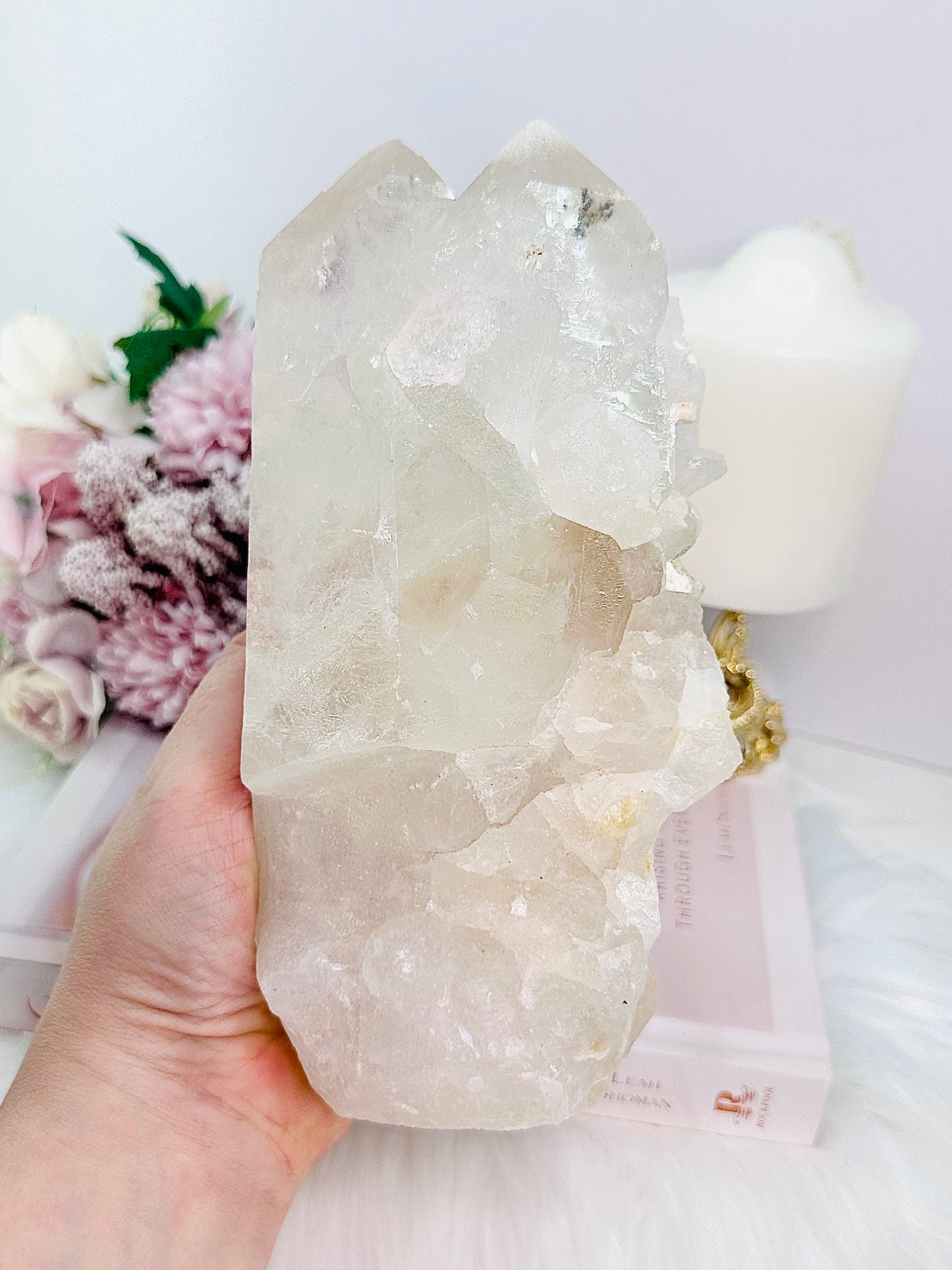 Incredibly Powerful Natural Huge Clear Quartz Double Point Tower From Brazil 1.56KG 18cm Tall