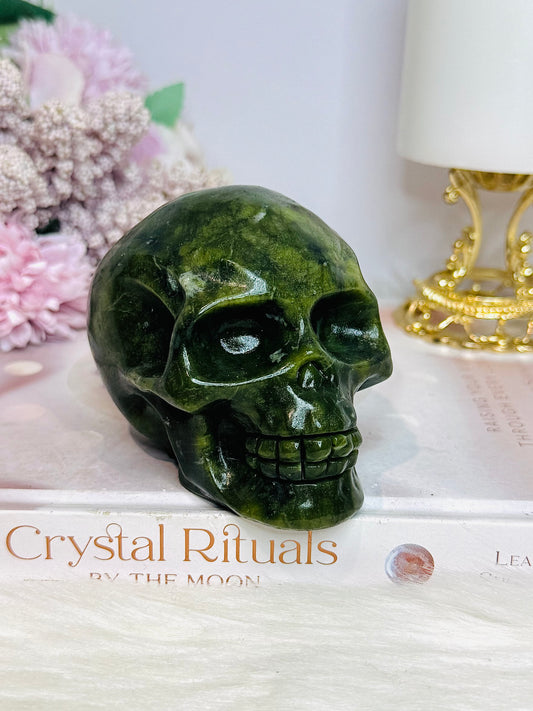 For Sue ~ Large Green Jade Carved Skull 9cm 542g
