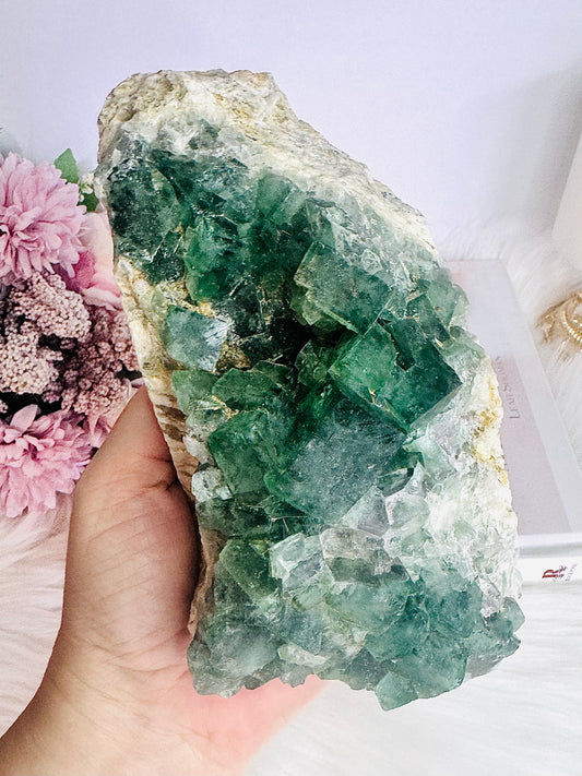 Natural Large 17cm 1.06KG Green Cubed Fluorite Specimen